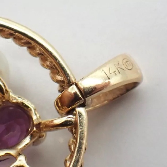 14k Solid Gold Diamond, Pearl, Amethyst, Citrine Charm Pendant - Picture 4 of 4